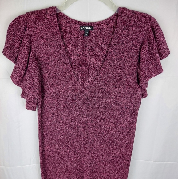 Express Berry Black Knit Deep V Neck Butterfly Sleeve Sweater Dress Size S - Picture 2 of 9